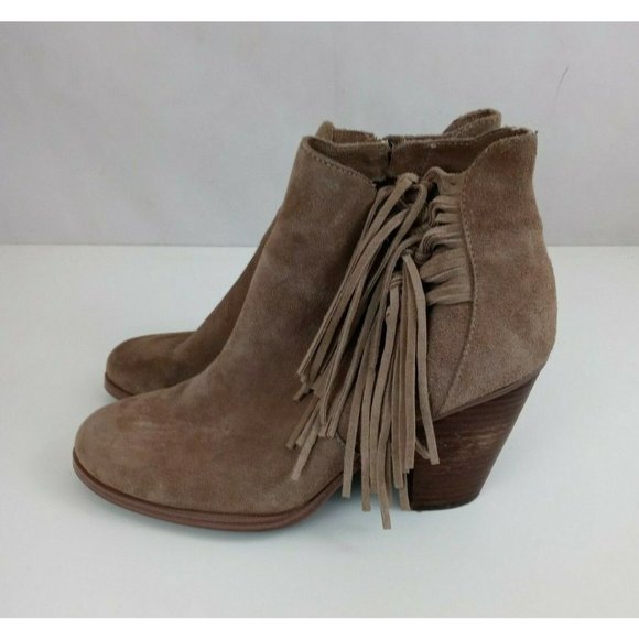 Vince Camuto Tan Suede Tassled Side Zip Wedge Ankle Booties Size 9 M - Picture 5 of 10